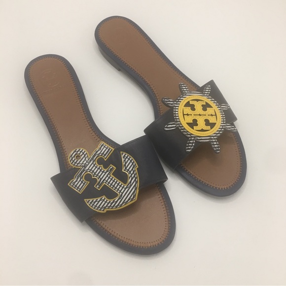 Tory Burch Shoes - Rare Tory Burch Maritime Nautical Sandals Size 9.5 Sailing Slides Flats